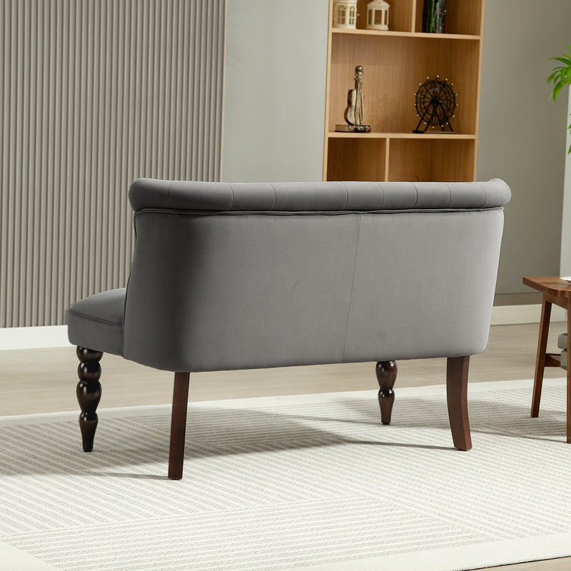 Charcoal Grey Velvet 2 Seater Wingback Sofa with Tufted Backrest and Wood Legs for Living Room