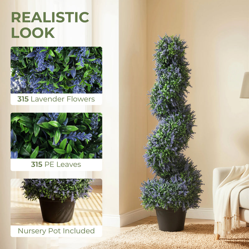Artificial Lavender Topiary Trees Set of 2 for Easy Year Round Home or Garden Colour Purple AOSOM