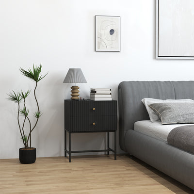 Black 2 Drawer Bedside Table with Gold Handles Elegant Design by HOMCOM Homcom