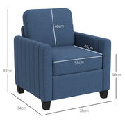 Blue Modern Boxy Linen Look Armchair with Padded Seat by HOMCOM