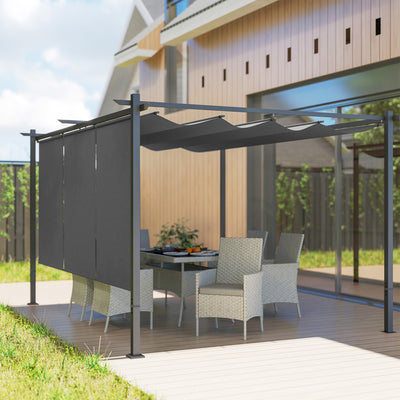 Grey 3 x 4m Metal Pergola with Retractable Canopy and UPF30+ Roller Shade by Outsunny