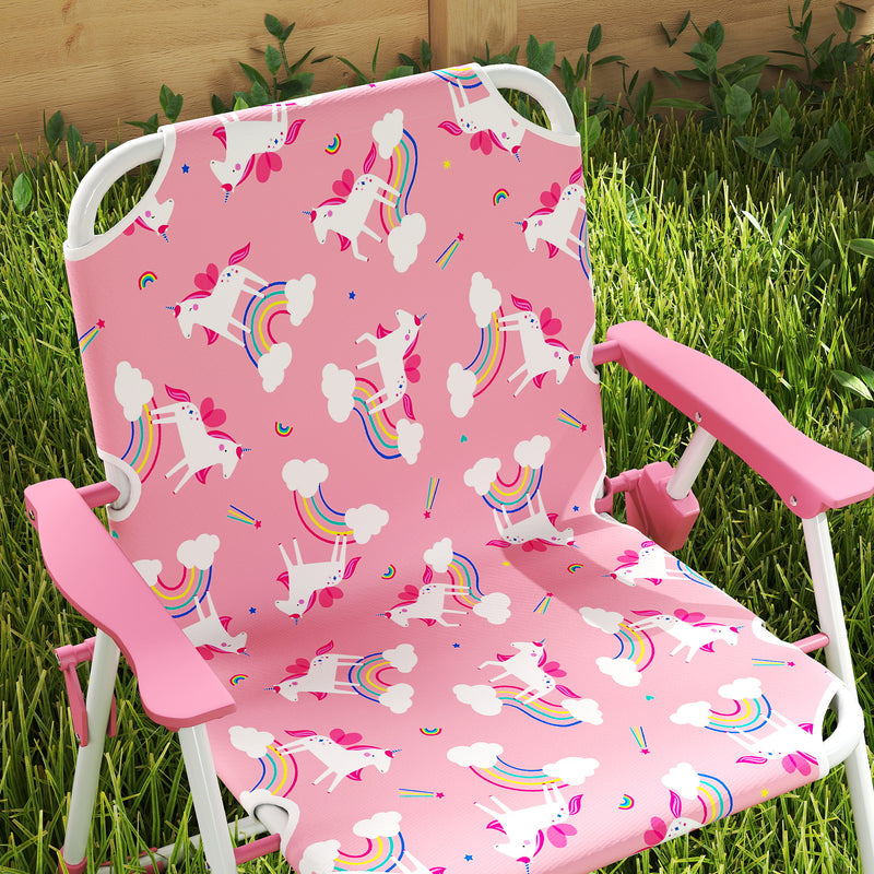 Kids Garden Table and Chair Set with Umbrella for Outdoor Playtime 4 Piece Pink AOSOM