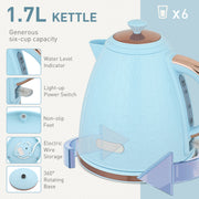 1.7L Fast Boil 3000W Jug Kettle and 4 Slice Toaster Set With Browning Control, Light Blue