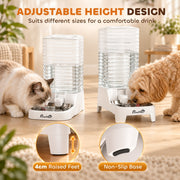 Cat and dog drinking from two dispensers, with 4 cm raised feet and a non-slip base