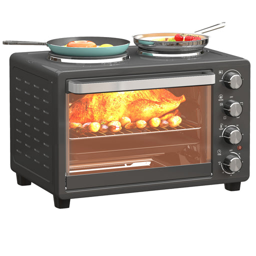 Black 28L Mini Oven with Hot Plates Grill Bake Roast Boil 2600W by HOMCOM