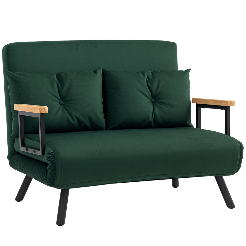 Homcom green velvet 4-in-1 sofa bed in loveseat mode, studio shot