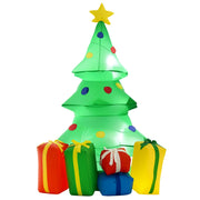 Inflatable Christmas tree and presents from a slight angle on a white background