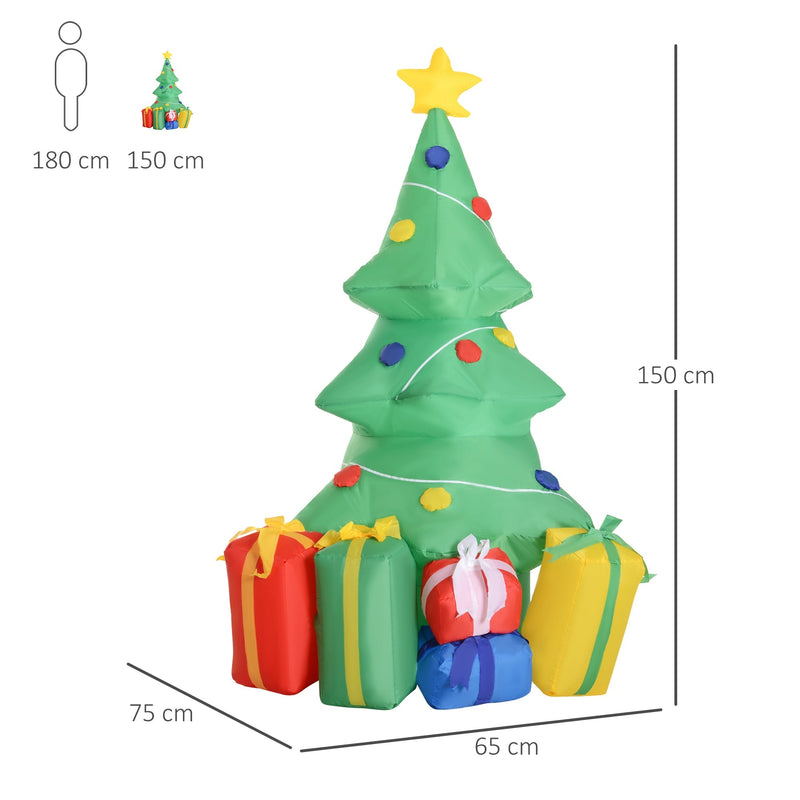 Dimensions diagram of the inflatable tree: 150 cm high, 65 cm wide, 75 cm deep