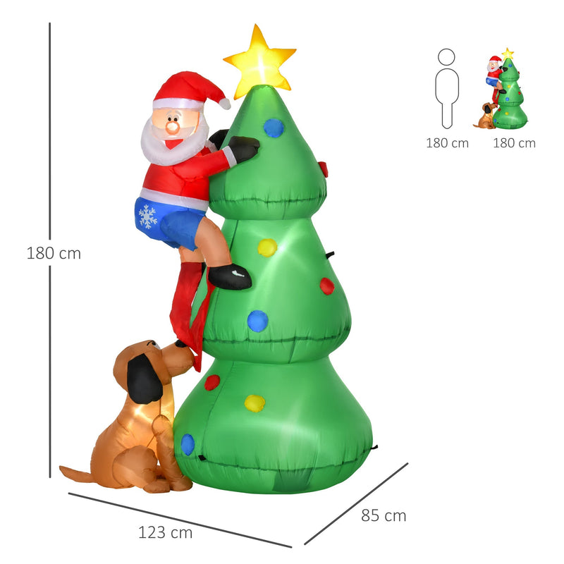 Dimensions diagram of the tree: 180 cm high, 123 cm wide and 85 cm deep, beside a 6ft figure