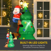 Close-up of the lit tree and Santa with a Built-in LED Lights callout