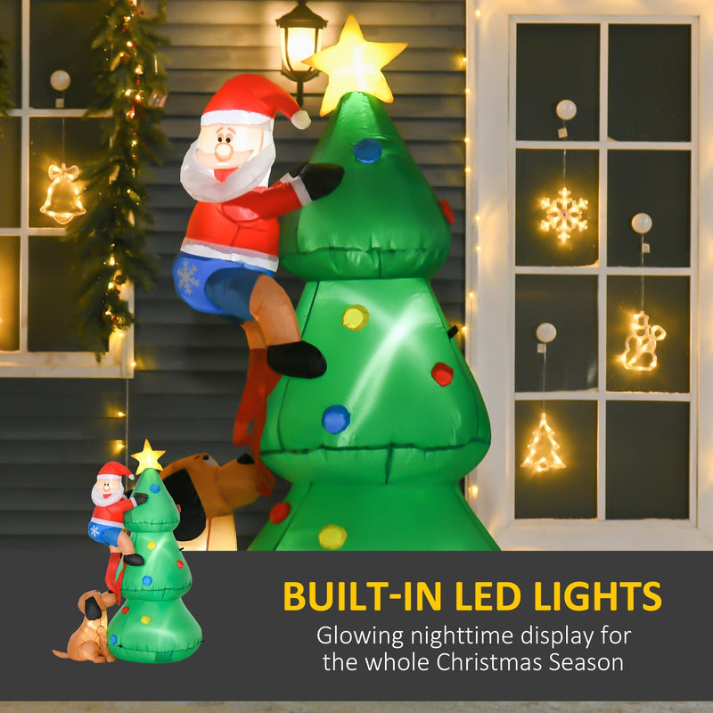 Close-up of the lit tree and Santa with a Built-in LED Lights callout