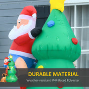 Close-up of Santa and the green tree with water droplets and a Durable Material callout