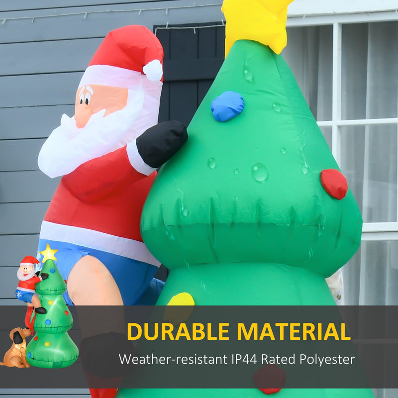 Close-up of Santa and the green tree with water droplets and a Durable Material callout