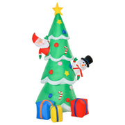 Inflatable Christmas tree with Santa and snowman from a slightly different angle on white