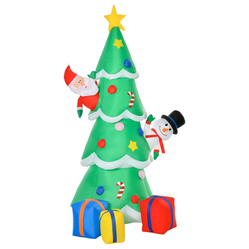 Inflatable Christmas tree with Santa and snowman from a slightly different angle on white