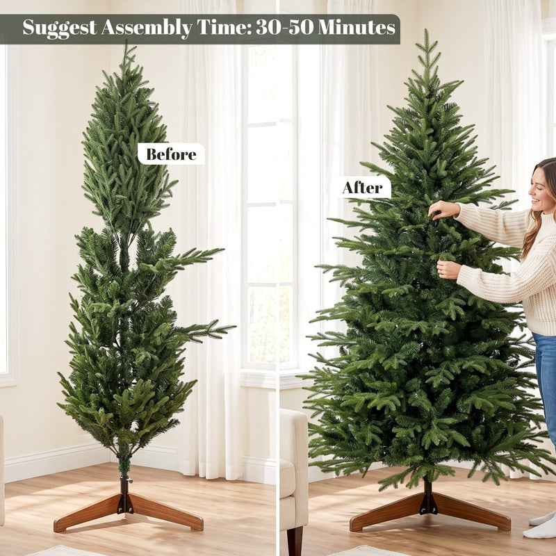 7ft tree before and after shaping the hinged branches