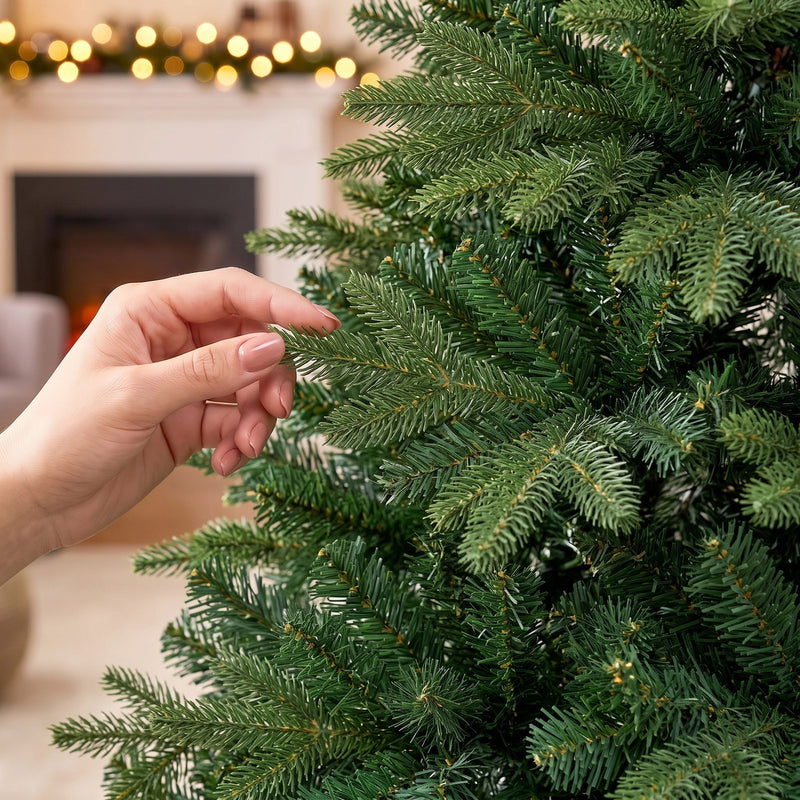 Hand touching the realistic PE and PVC branch tips in a close-up
