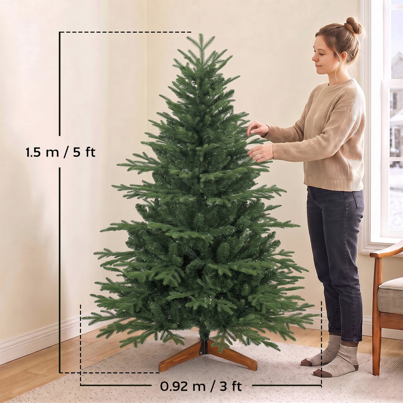 5ft tree dimensions of 1.5 m high and 0.92 m wide, shown beside a woman