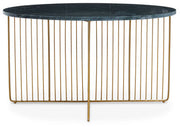 Green marble and gold round coffee table on a plain studio background