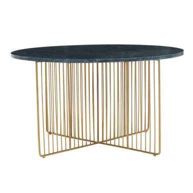55cm round green marble coffee table on a gold frame, studio front view
