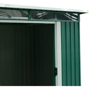 Close-up of the clear polycarbonate window panels running along the top of the shed's front wall