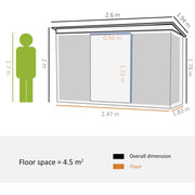 Dimension diagram of the 9x6ft shed: 2.6m wide, 1.94m deep, 2m to 1.79m high, with a 4.5 square metre floor