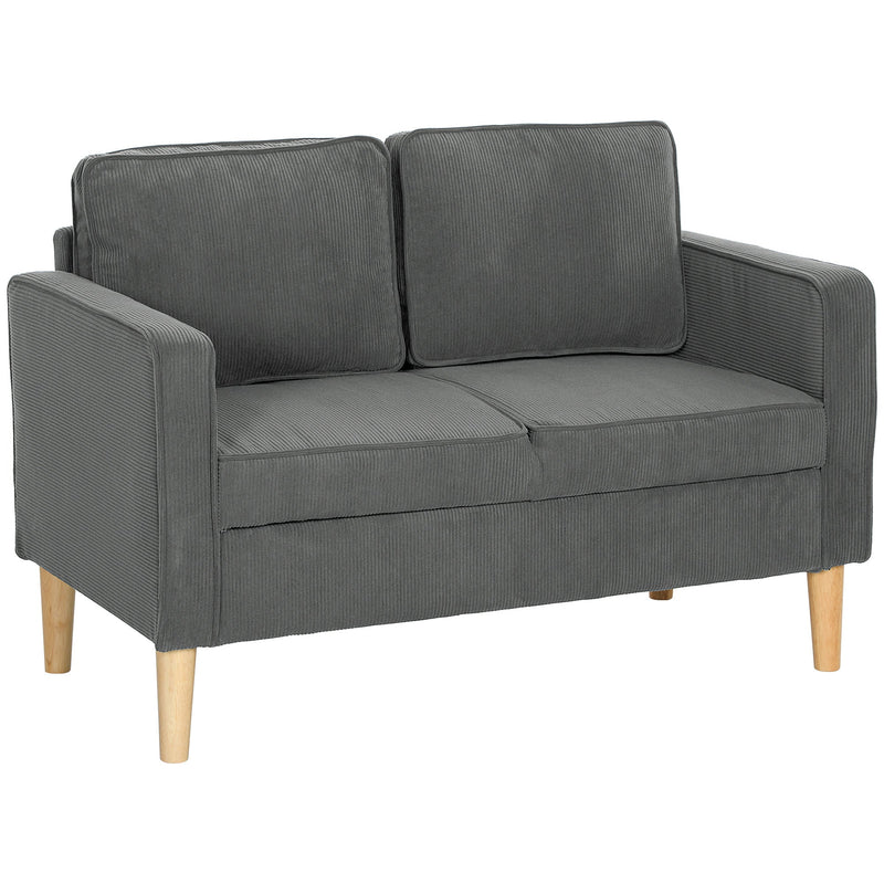 Homcom grey corduroy two seater sofa, side profile studio shot