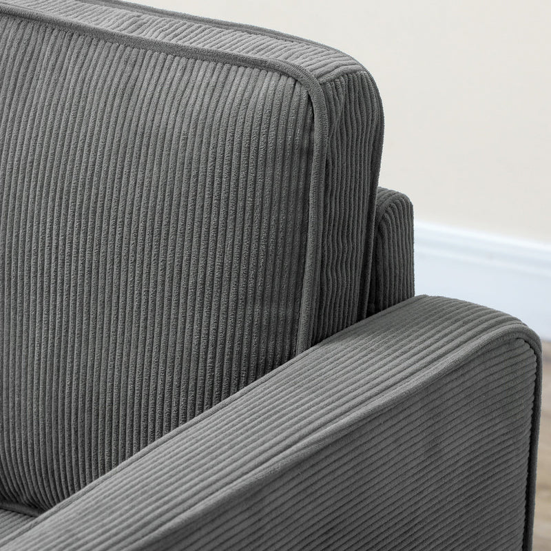 Close-up side view of the armrest and corduroy fabric texture