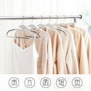 Hangers holding clothes on a rail with icons showing suitability for shirts, dresses, jackets, scarves and trousers
