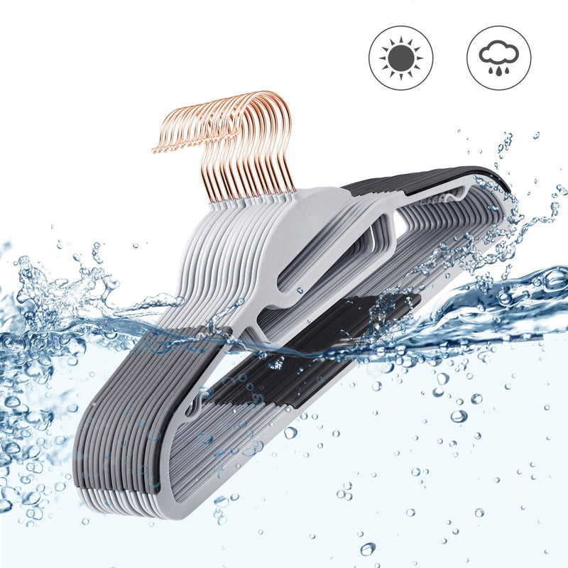 Hangers submerged in splashing water illustrating the waterproof plastic body