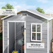Feature panel pointing out the gable vents and the window that lets natural light in
