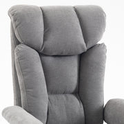 Close-up of the padded high back in grey linen-look fabric