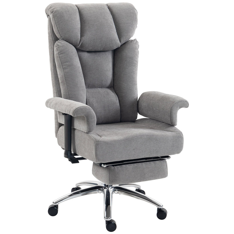 Grey big and tall office chair with padded footrest on a white background