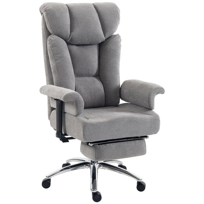 Grey big and tall office chair with padded footrest on a white background