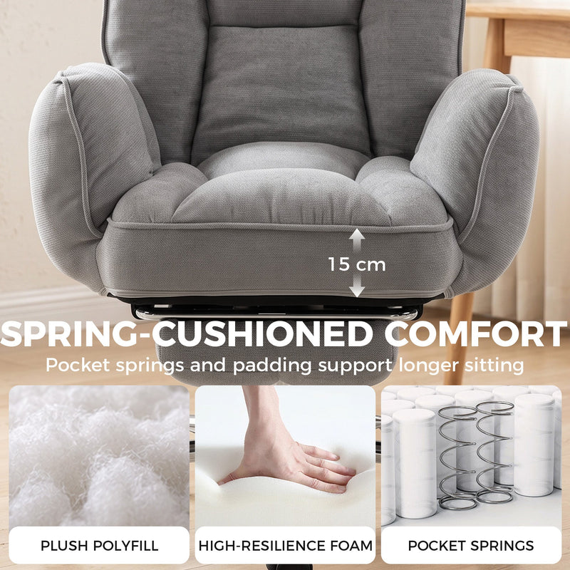 Close-up of the 15 cm pocket spring seat cushion with foam and spring callouts
