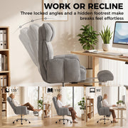 Office chair shown at 95, 110 and 135 degree recline angles with hidden footrest