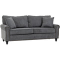 Grey 196cm 3 seater fabric sofa with nailhead trim, front view on plain background