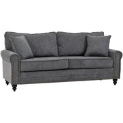Grey 196cm 3 seater fabric sofa with nailhead trim, front view on plain background