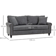 Sofa dimension diagram, 196W x 80.5D x 89H cm with 160cm seat width