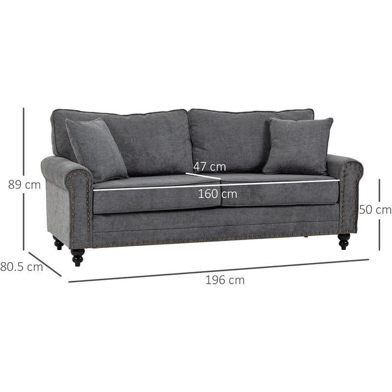 Sofa dimension diagram, 196W x 80.5D x 89H cm with 160cm seat width