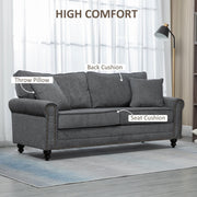 Grey sofa back cushion, seat cushion and throw pillow labelled detail