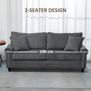 Grey 196cm-wide fabric sofa, full front view showing three-seat width