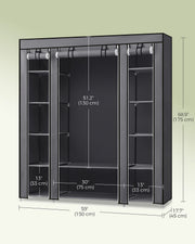 Dimension diagram giving 175 cm height, 150 cm width, 45 cm depth and a 130 cm hanging rail clearance