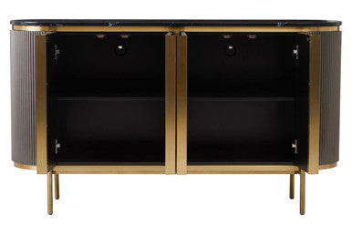 Grey fluted sideboard studio shot, front view