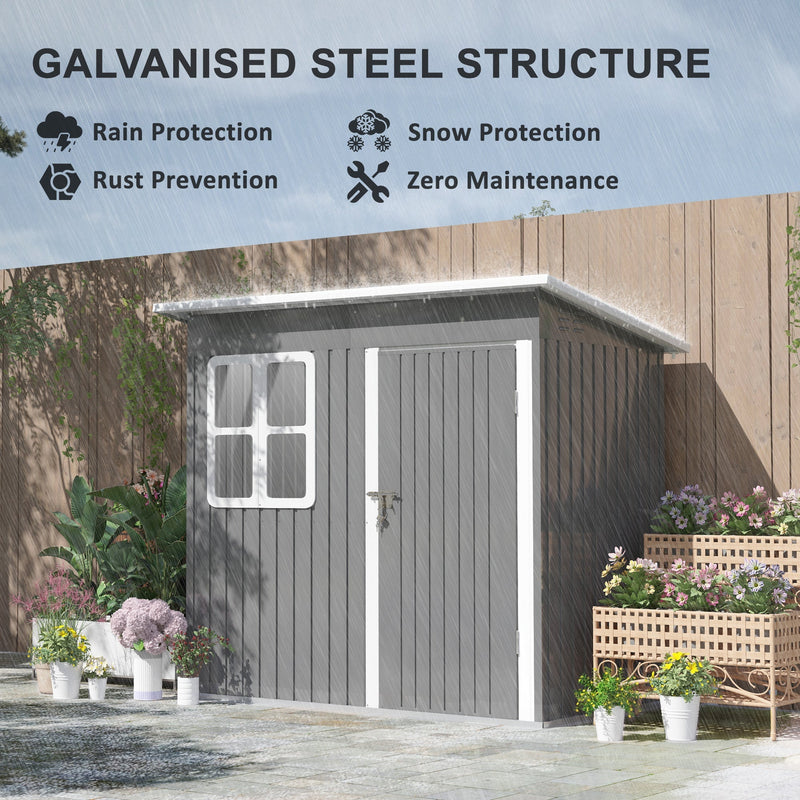 Feature panel on the galvanised steel structure, listing rain protection, snow protection, rust prevention and zero maintenance