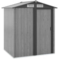 Grey wood effect Outsunny 5x4ft metal garden shed with an apex roof on a white background