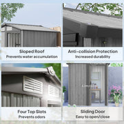 Four panel image showing the roof, corner protection, four vents and the 52 cm sliding door