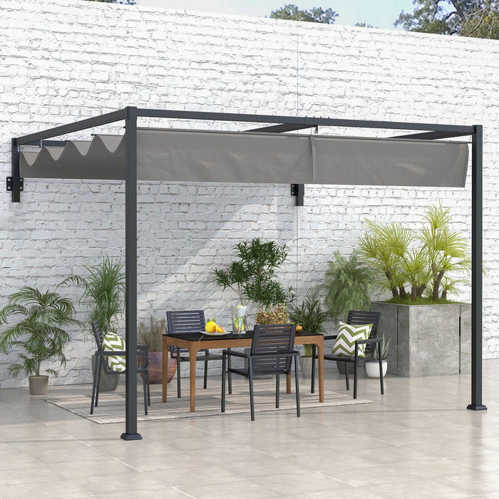 Wall Mounted Pergola Kit With Retractable Roof, Grey, (2x3m)