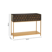 Dimensions diagram for the console table: 115cm wide, 40cm deep and 90cm high