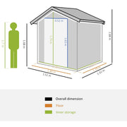 Dimension diagram of the 5x4ft metal shed: 152 x 132 x 188cm overall, 140 x 119cm base, 138 x 111cm inside, 52 x 163cm door